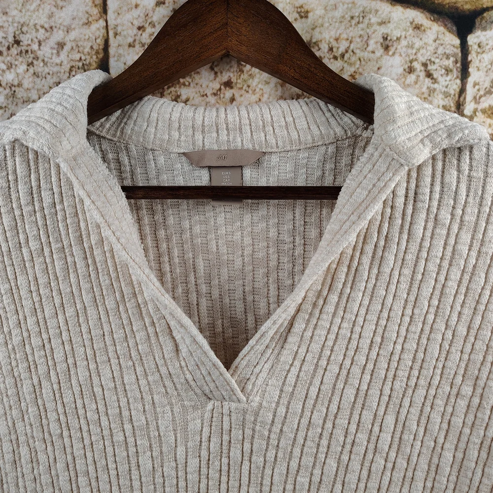 H&M Cream And White Textured Mini Shirt Dress With Collar Women's Size Small - Picture 2 of 12